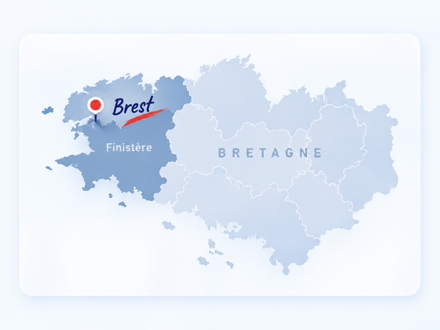 Carte de la Bretagne indiquant Brest dans le Finistère